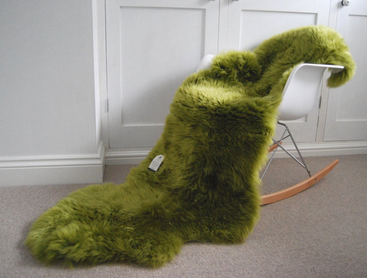 Lime Green large Sheepskin Rug Throw Rare! Genuine Eco superior double Sheepskin, bed cover