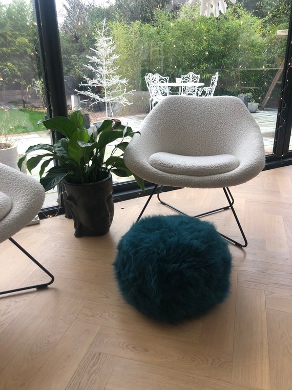 Tabouret En Véritable Peau De Mouton Vert Moelleux – Assise Douce Et Naturelle