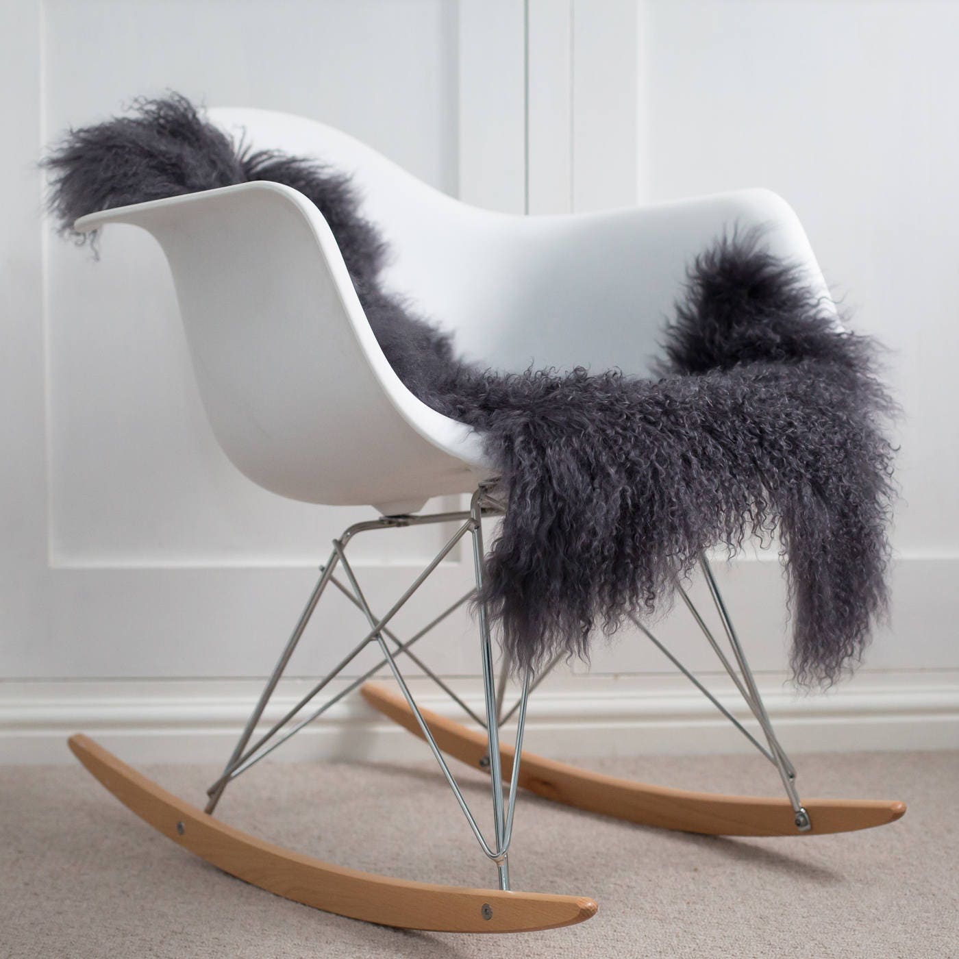 Dark Charcoal Grey Mongolian Sheepskin Rug, Tibetan Fur Throw - Etsy