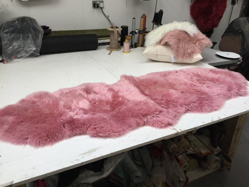 Bubblegum candy Pink Sheepskin Rug , Double length, genuine Luxury super thick soft Sheepskin Throw image 1