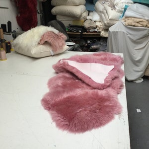 Bubblegum candy Pink Sheepskin Rug , Double length, genuine Luxury super thick soft Sheepskin Throw image 3