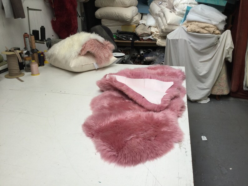 Bubblegum candy Pink Sheepskin Rug , Double length, genuine Luxury super thick soft Sheepskin Throw image 3