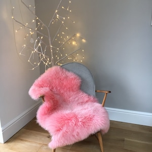 Pink Sheepskin fluffy rug throw, Candy pink , girly pink , genuine luxury British sheepskin. Rose pink rug, pink sheepskin rug