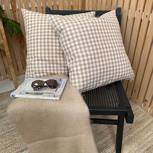 Taupe Vichykaro Zierkissen, Sommerkissen , taupe karo Kissen, Sommerkissen , Sommergarten , Zierkissen , Vichy Karo Kissen