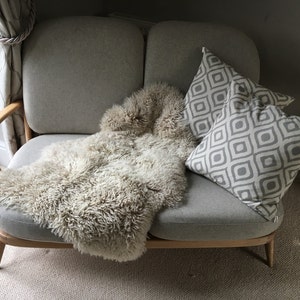 Biscuit coloured curly sheepskin rug , single / neutral, beige, off white / genuine sheepskin rug/ chair cover / bed cover/ hygge