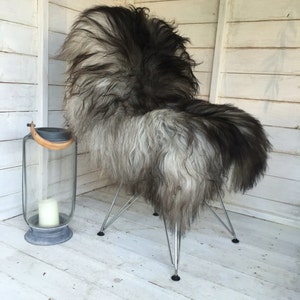 Grey Sheepskin Natural Gray Icelandic Long Soft Fur Sheepskin Rug Hide ,  not dyed, natural grey Icelandic sheepskin