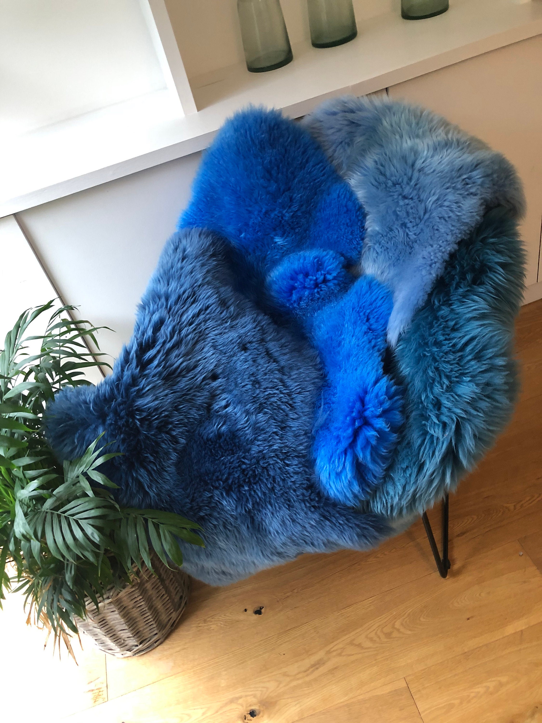 Blue Sheepskin Rug Sea Bluegreen Rug Blue Fur Rug Bed Etsy UK
