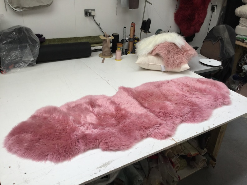 Bubblegum candy Pink Sheepskin Rug , Double length, genuine Luxury super thick soft Sheepskin Throw image 4