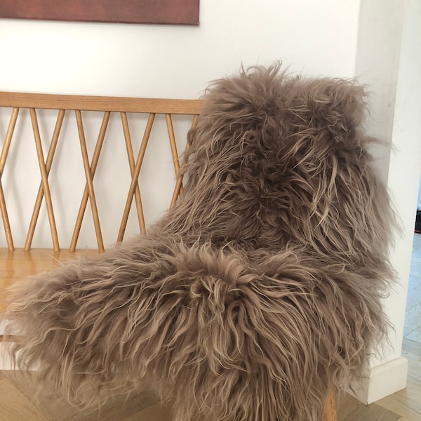 Rare! Taupe Icelandic sheepskin rug throw, light beige, luxury blanket, eco natural wool, home decor, chair cover, bedroom, neutral interior