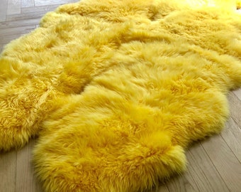 XXL Yellow Sheepskin Rug, Quad Size, Interior Design