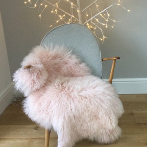 Pale Pink sheepskin rug throw GORGEOUS l,  Tibetan mongolian sheepskin, Bed Throw, blush pink, Newborn Photography