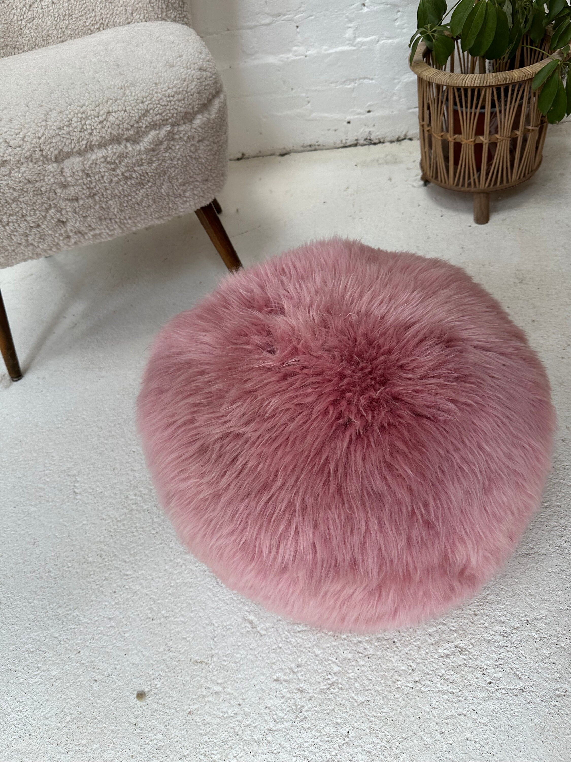 Pink Pouffe Pink Furry Footstool Pink Stool Hygge Interior