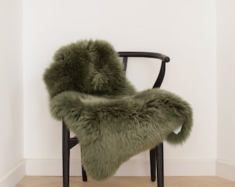 Fabulous  Forest Green genuine Sheepskin, single sized rug, interior throw, home decor, natural wool, office chair cover, home office, work
