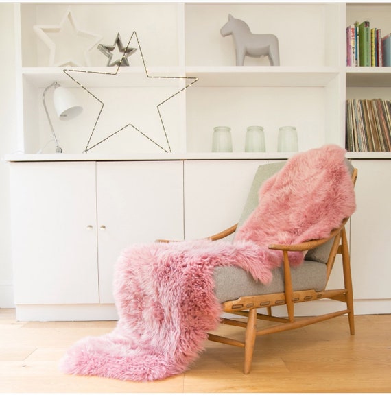 Beautiful Dusky Pink Sheepskin Rug, Double Sheepskin, Long Rug