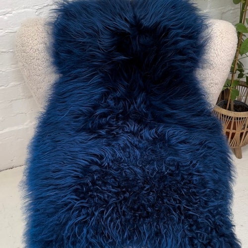 Beautiful Deep blue  Icelandic Sheepskin Throw, blue  rug,chair cover, bedroom throw, luxuryeco certified wool rug, home deco