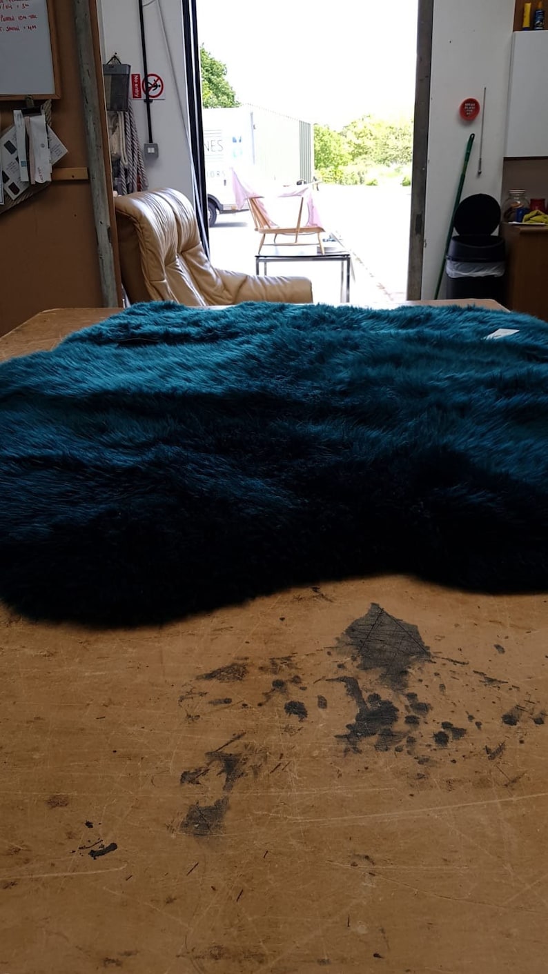bed throw Triple side by side teal rug blue green sheepskin gorgeous teal colour Genuine sheepskin rug fur Chair cover mat