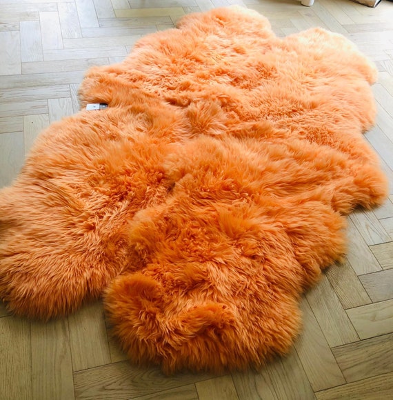 Orange sheepskin rug XXL orange furry rug genuine sheepskin Etsy