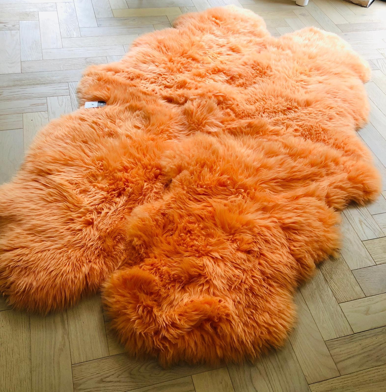 Orange sheepskin rug XXL orange furry rug genuine sheepskin Etsy