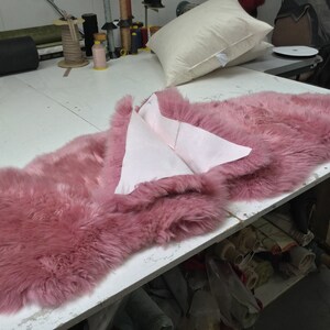 Bubblegum candy Pink Sheepskin Rug , Double length, genuine Luxury super thick soft Sheepskin Throw image 2