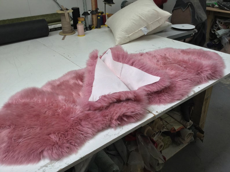 Bubblegum candy Pink Sheepskin Rug , Double length, genuine Luxury super thick soft Sheepskin Throw image 2