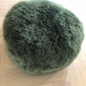 Forest green sheepskin pouffe , green furry pouffe, genuine sheepskin pouffe, stool, pouffe, botanical interior, interior accessories