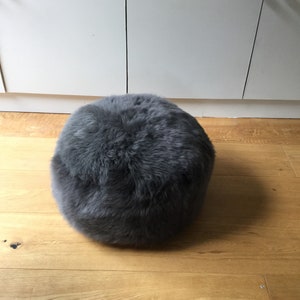 Sheepskin footstool , fur, sheepskin, stool, footstool, seat, chair, hygge