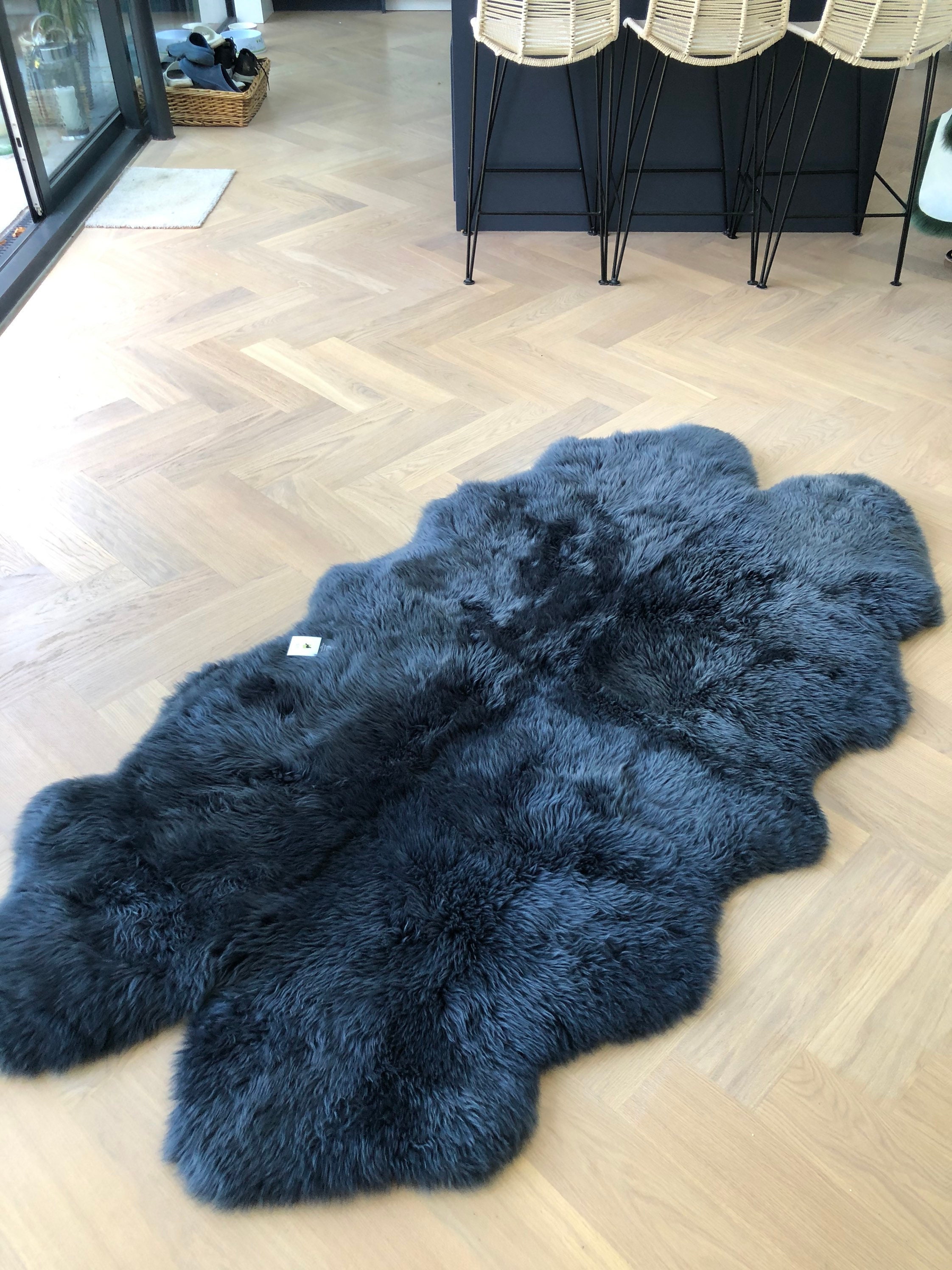 Navy blue sheepskin rug dark blue navy rug navy blue large Etsy