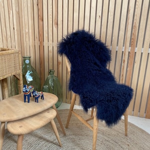 Stunning Navy blue luxury Tibetan sheepskin rug