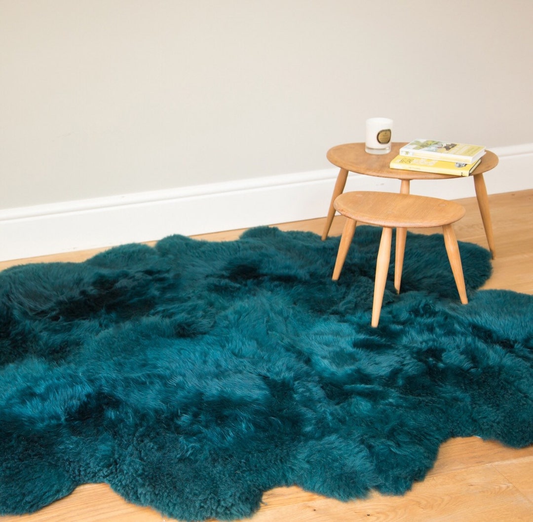 Dark Green Sheepskin Rug Teal Green Rug Large Sheepskin Etsy UK