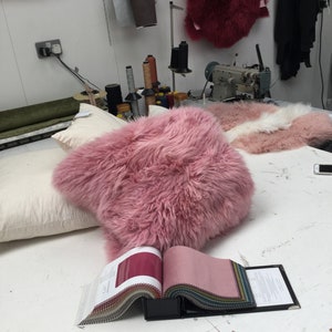 Bubblegum candy Pink Sheepskin Rug , Double length, genuine Luxury super thick soft Sheepskin Throw image 9