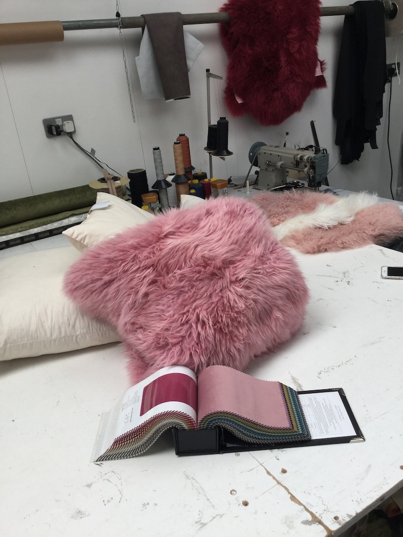 Bubblegum candy Pink Sheepskin Rug , Double length, genuine Luxury super thick soft Sheepskin Throw image 9