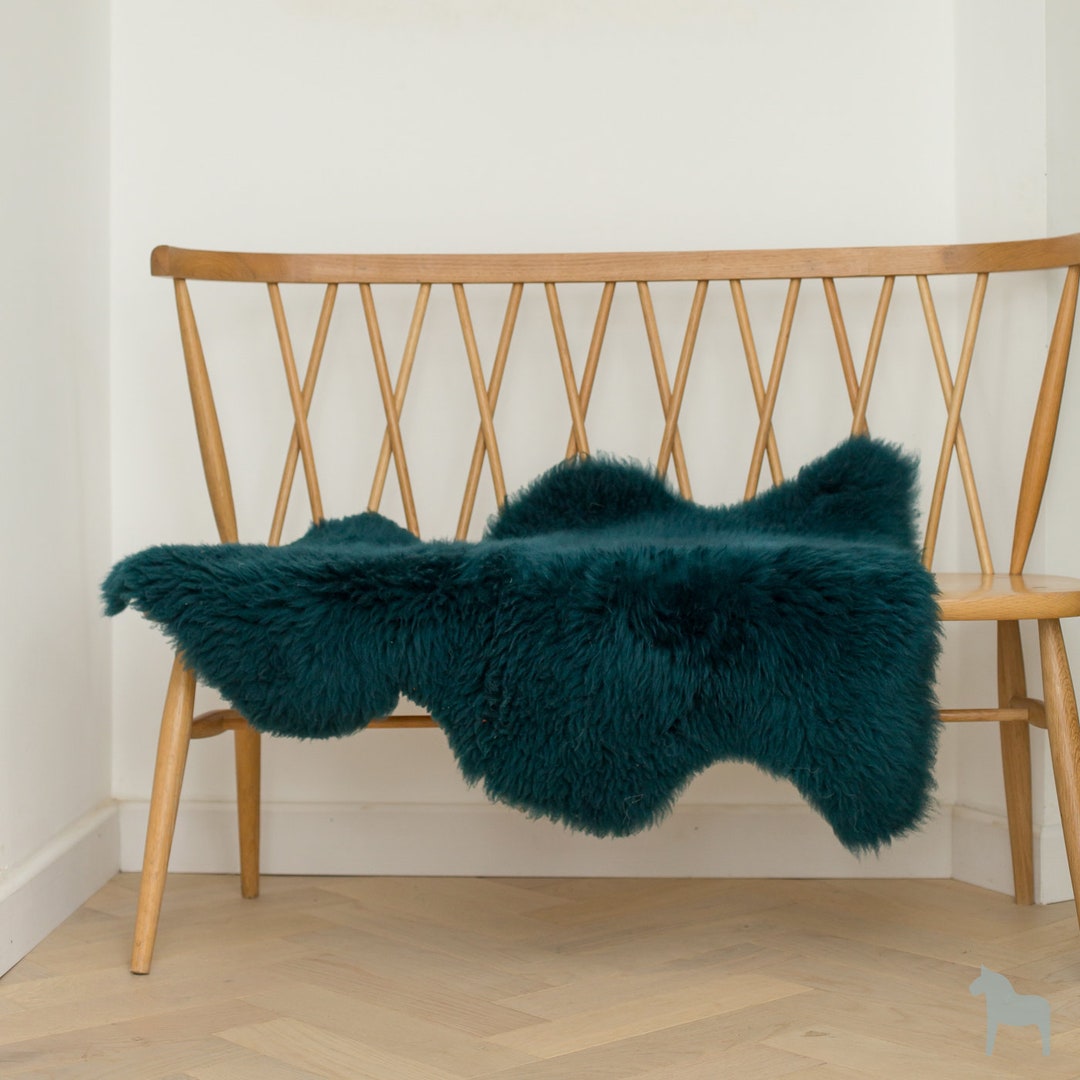 British Teal Genuine Sheepskin, Sheepskin Rug, Botanical Interior Throw