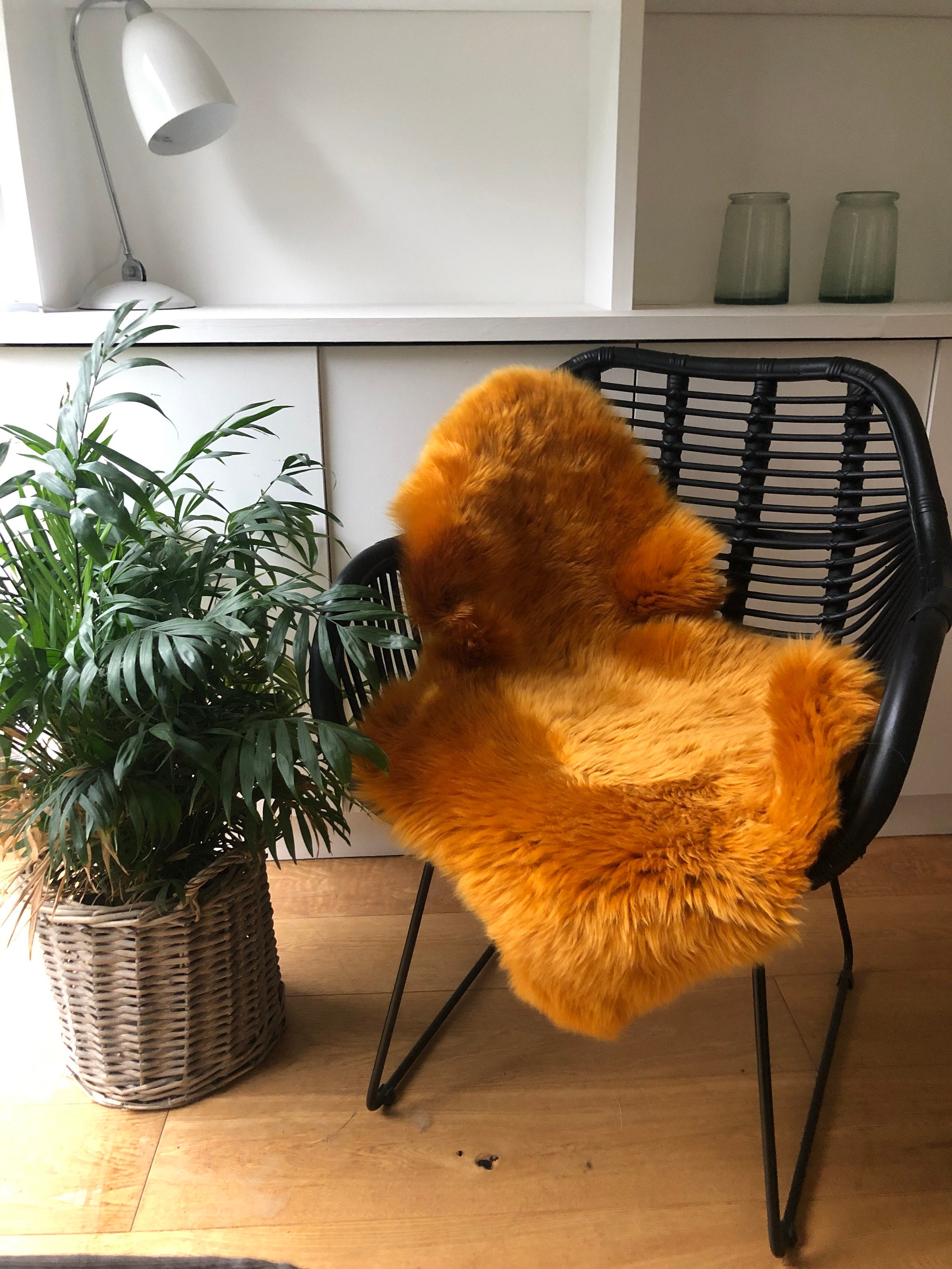 Sheepskin rug mustard yellow sheepskin burnt orange Etsy