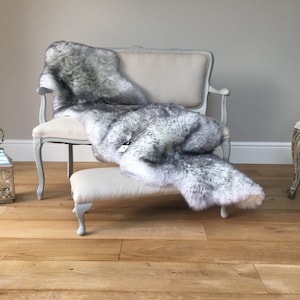 Grey tipped , Ivory Sheepskin Rug Beautiful grey / white  Large Double Sheepskin Throw Eco Sheepskin. Create hygge !