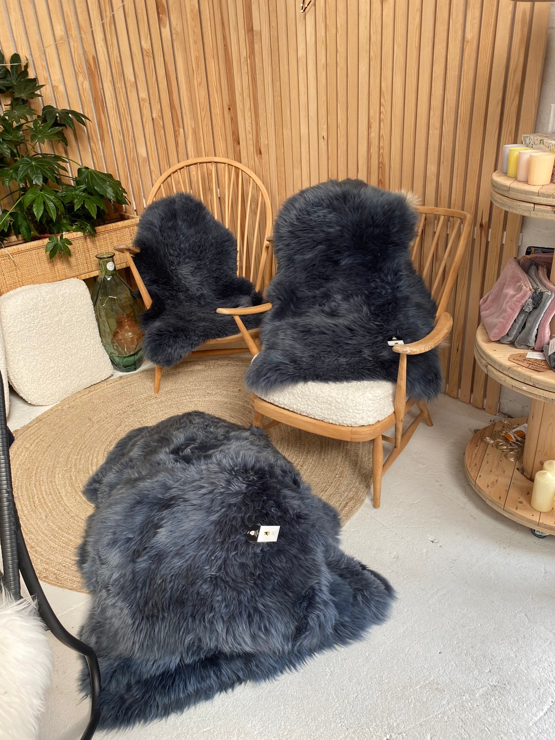 Navy Blue Sheepskin Rug, Dark Blue Sheepskin Rug, Blue Wool Rug