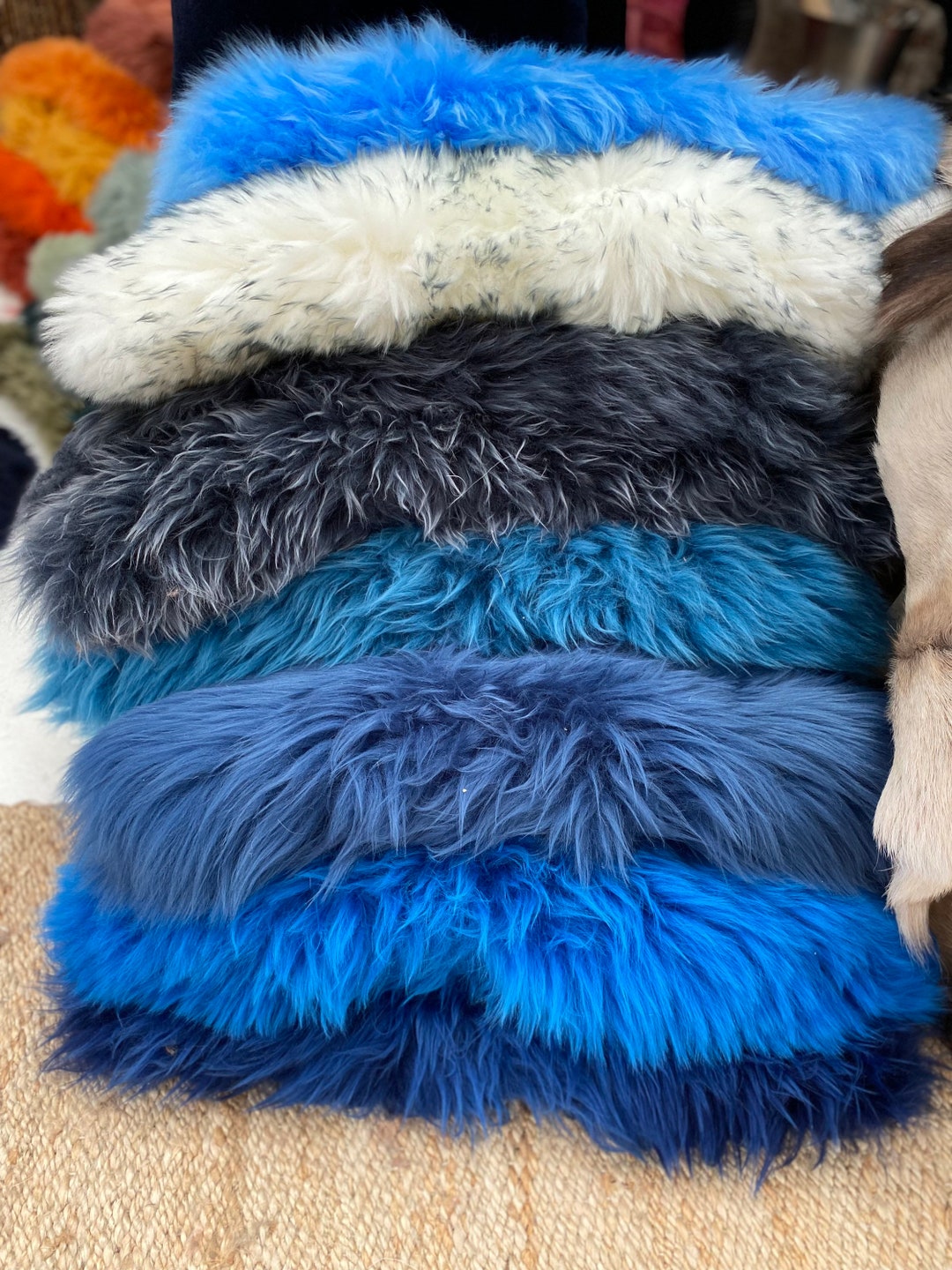 Blue Skin Rug Blue Sheepskin Rug , Blues Sheepskin Rug, Blue Fur Rug, Fur Chair Cover ...