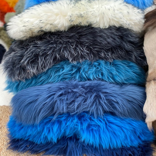 blue sheepskin rug , blues sheepskin rug, blue fur rug, fur chair cover, bed throw, interior accessories , blue sheepskin  throw,