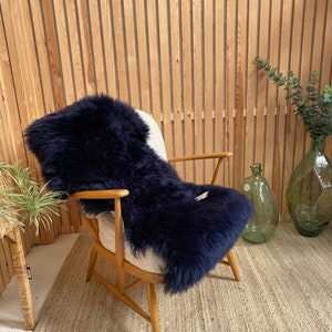 Navy Genuine Sheepskin rug, single size, interior throw, office chair cover, natural wool, office chair cover, home office