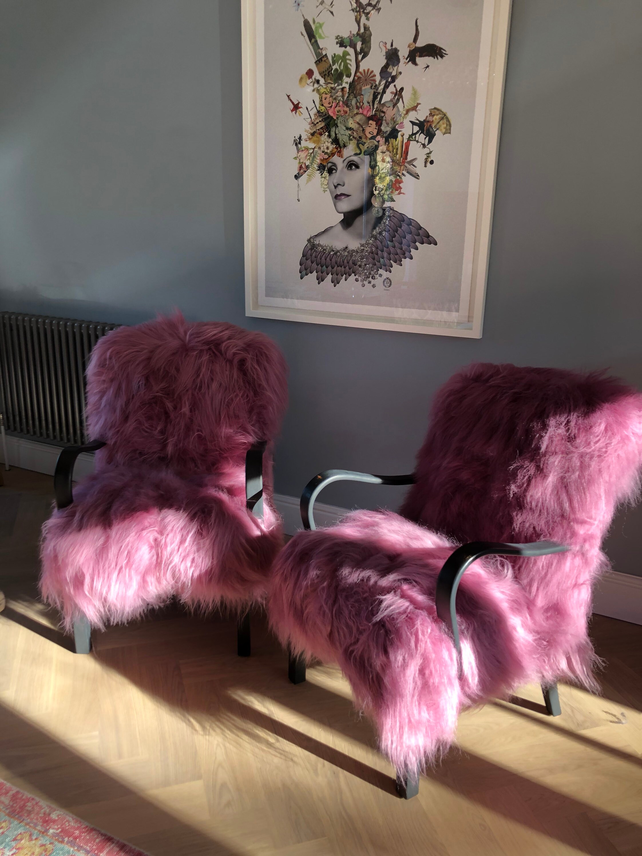 Pink Icelandic Sheepskin Bentwood Armchair. Sheepskin Chair Yeti