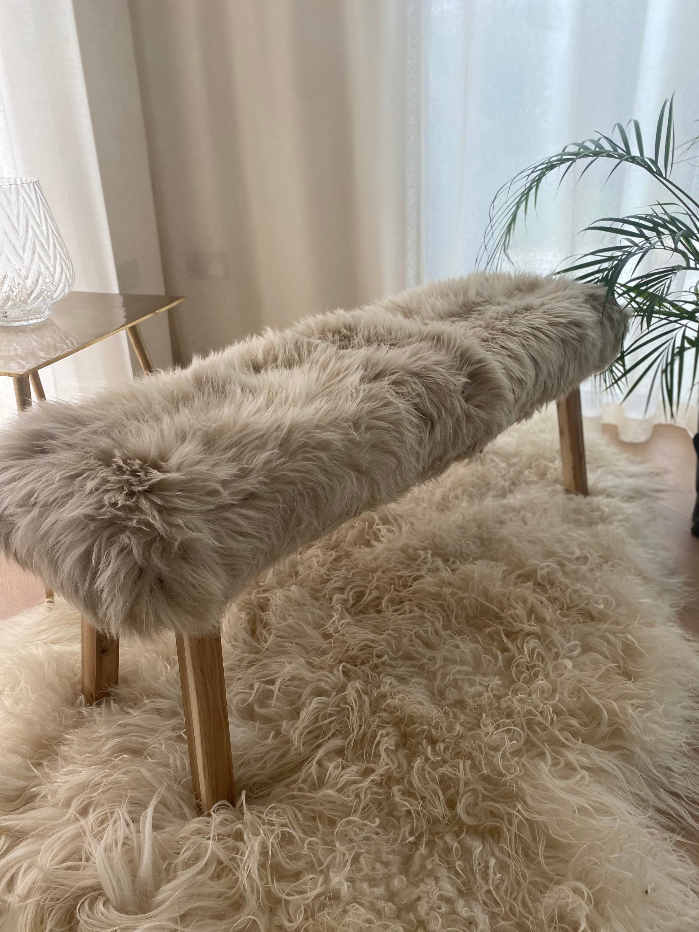 Beige Sheepskin Covered Bench Genuine Sheepskin Beige Sheepskin Wooden Bench Dining Bench Interior Decor Furry Bench Gift Etsy