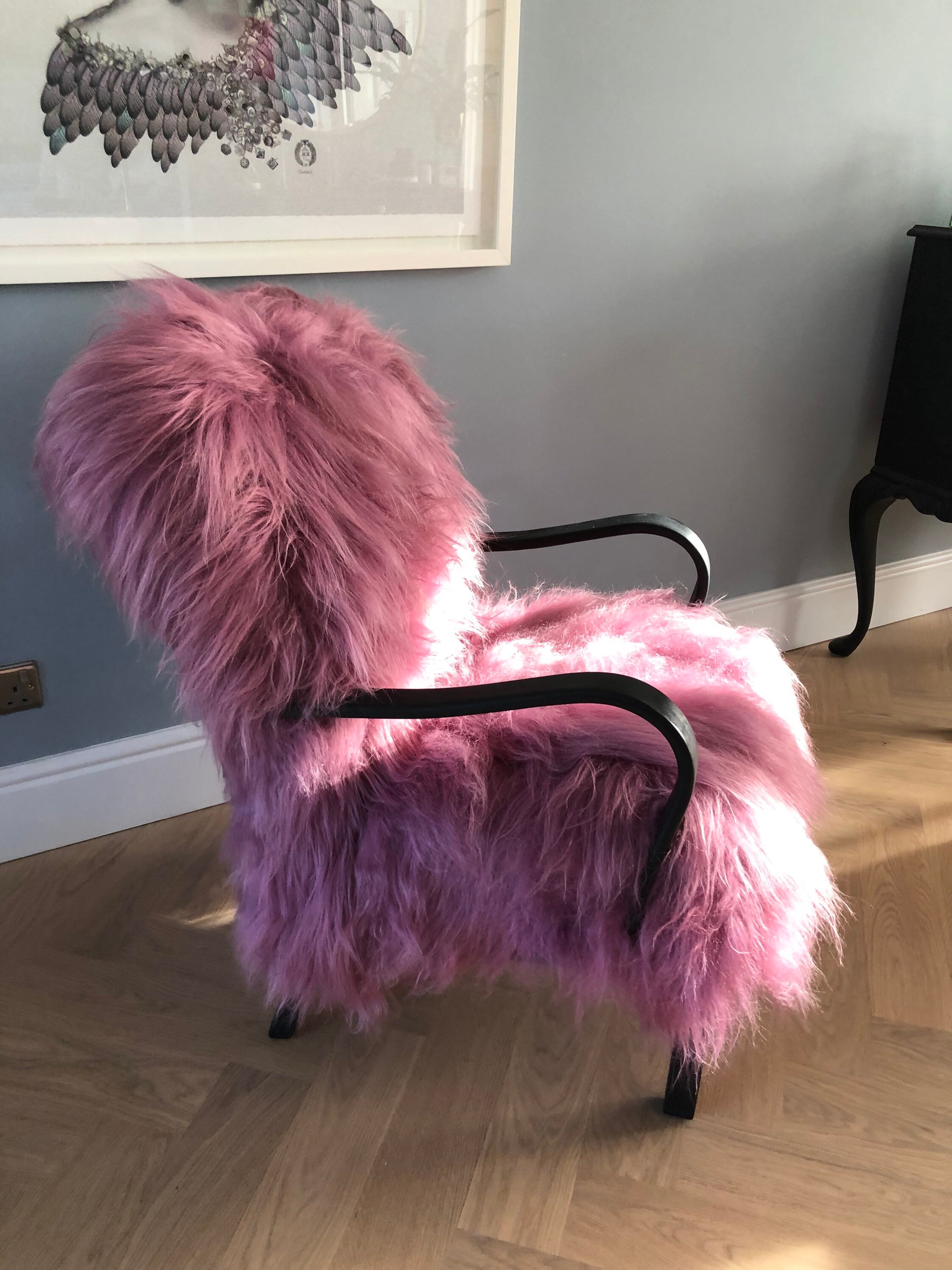 Pink Icelandic Sheepskin Bentwood Armchair. Sheepskin Chair , Yeti