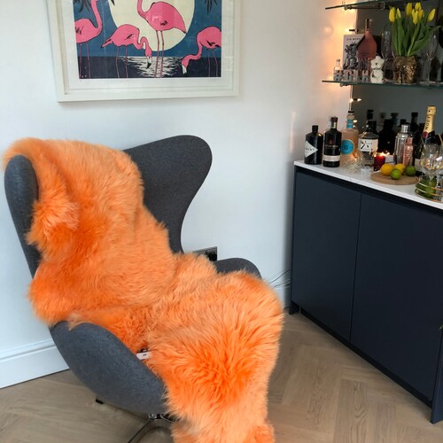 Orange sheepskin rug , XL tug, orange rug, interior decor , bright orange sheepskin rug, orange fluffy rug, genuine sheepskin