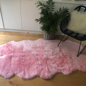 Baby pink genuine sheepskin rug, sheepskin rug, pale pink, fur rug, pink fur, interior accessories , interior design, bed throw, chair cover