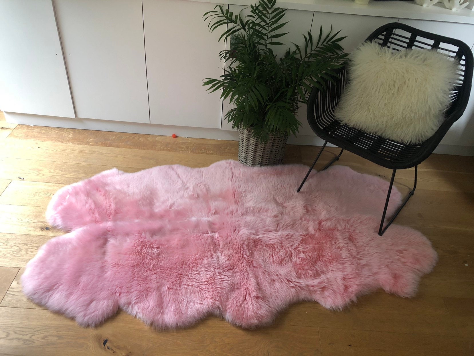 Pink quad  sheepskin rug genuine amazing soft wool 