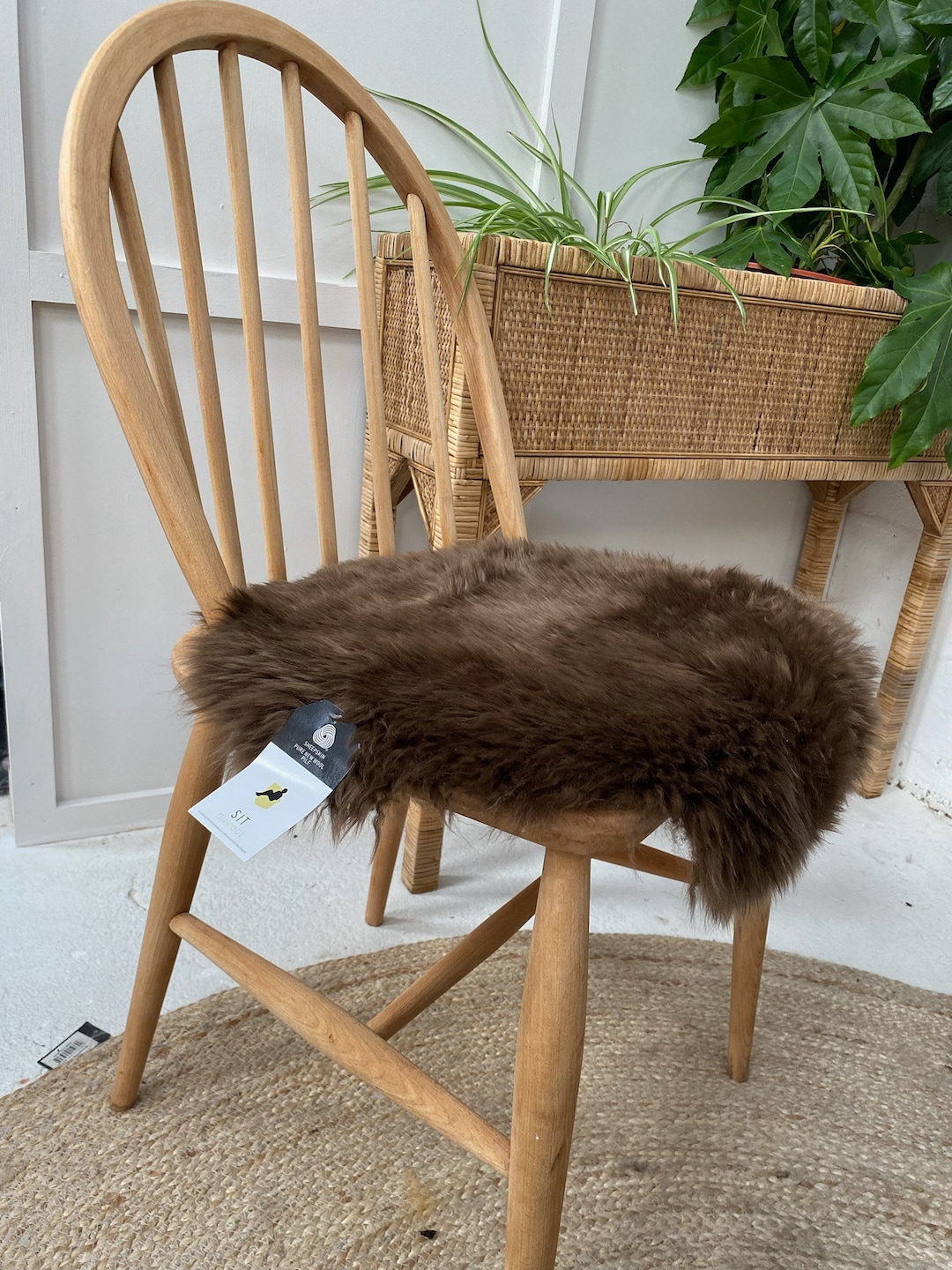 Taupe Fur Seat Cushion Chocolate Brown Sheepskin Seatpad, Genuine - Main Image