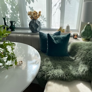 Gorgeous minty green Sheepskin Rug, Superior soft thick pelt, Luxury Sheepskin, Hygge, fur rug, interior decor, home office, chair cover