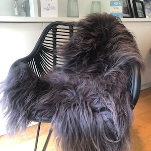 Charcoal grey luxury Icelandic sheepskin genuine sheepskin, hygge , fur, chair throw , bed throw , ties available, interior, home decor
