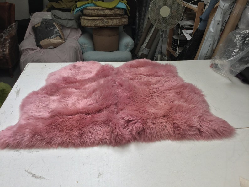 Bubblegum candy Pink Sheepskin Rug , Double length, genuine Luxury super thick soft Sheepskin Throw image 5