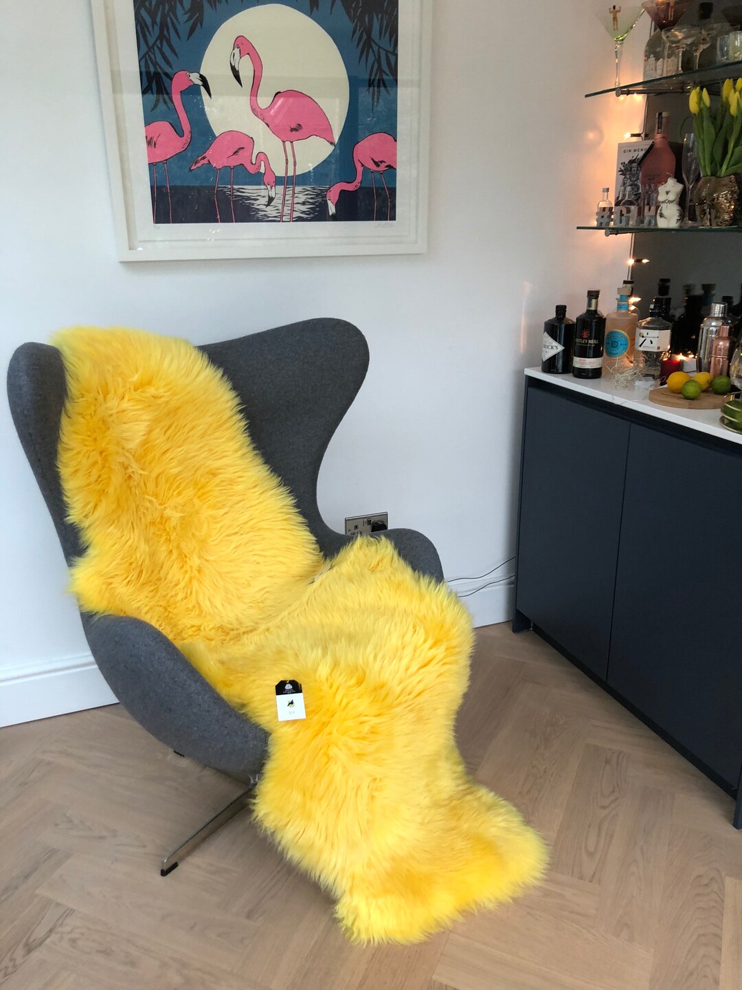 Bright Yellow Sheepskin Rug , Yellow Sheepskin, Yellow Rug, XL Long