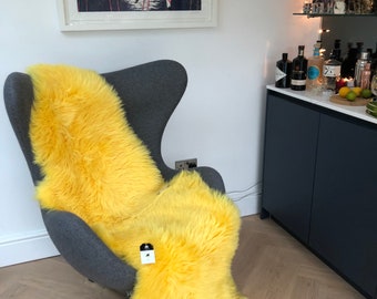 Bright yellow sheepskin rug , yellow sheepskin, yellow rug, XL long sheepskin rug, fluffy rug, yellow fluffy rug